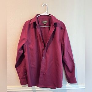 Eddie Bauer Maroon Dress Shirt Button Down Medium